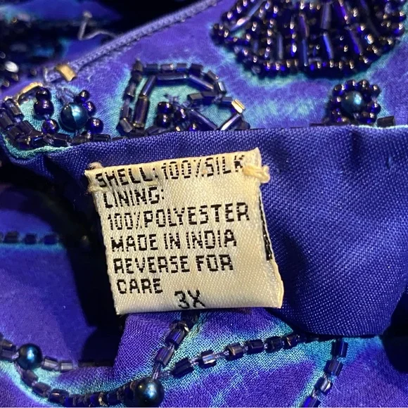 Vintage Laurence Kazer New York Y2K 100% Silk Elegant Blue Beaded Dress Size 3X - Picture 12 of 15